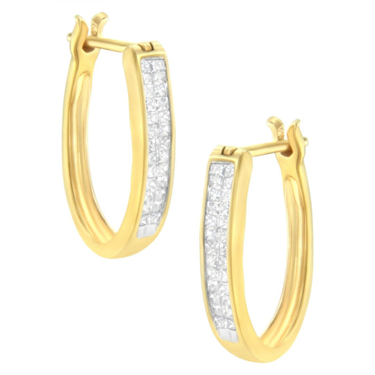10K Yellow Gold 1/2 Cttw Invisible Set Princess-cut Diamond Hoop Earrings (H-I Color, SI2-I1 Clarity)-0