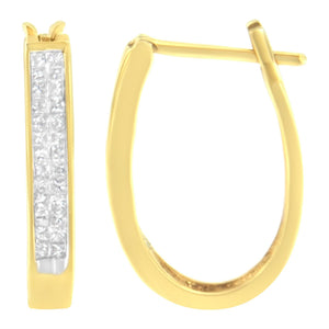 10K Yellow Gold 1/2 Cttw Invisible Set Princess-cut Diamond Hoop Earrings (H-I Color, SI2-I1 Clarity)-1