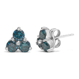 14KT White Gold Treated Blue Diamond Trio Stud Earrings (1 1/3 cttw, Blue)-1 thumbnail 2