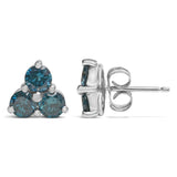 14KT White Gold Treated Blue Diamond Trio Stud Earrings (1 1/3 cttw, Blue)-3 thumbnail 4