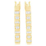 10K Yellow Gold Round and Baguette Cut Diamond Oblong Hinged Leverback Hoop Earrings (¼ Cttw, I-J Color, I2-I3 Clarity)-3 thumbnail 4