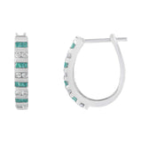 10k White Gold Round and Blue Baguette Diamond Hoop Earrings (0.50 cttw, I-J Color, I2-I3 Clarity)-1 thumbnail 2