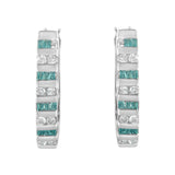 10k White Gold Round and Blue Baguette Diamond Hoop Earrings (0.50 cttw, I-J Color, I2-I3 Clarity)-3 thumbnail 4