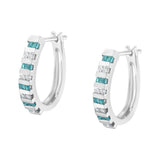 10k White Gold Round and Blue Baguette Diamond Hoop Earrings (0.50 cttw, I-J Color, I2-I3 Clarity)-4 thumbnail 5