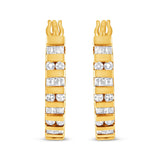 10K Gold Round and Baguette-Cut Diamond Hoop Earrings (I-J Color, I2-I3 Clarity)-3 thumbnail 4