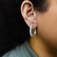 10K Gold Round and Baguette-Cut Diamond Hoop Earrings (I-J Color, I2-I3 Clarity)