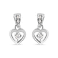 14K white gold dangle stud earrings with heart diamond stones