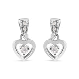 14K white gold dangle stud earrings with heart diamond stones thumbnail 1