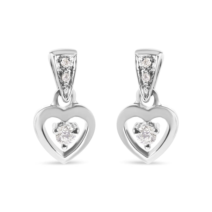 14K White Gold 1/6 Cttw Diamond Dangle Heart Stud Earrings (H-I, SI2-I1)