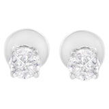 14K white gold stud earrings with 2 round diamond stones in solitaire settings thumbnail 1