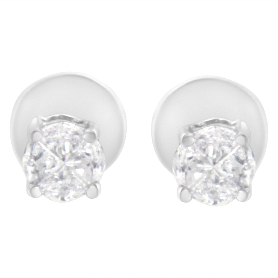 14K White Gold 1/2 Cttw Pie-Cut Diamond Solitaire Stud Earrings (H-I Color, SI1-SI2 Clarity)