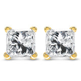 IGI Certified 14k Yellow Gold 4-Prong Set Princess-Cut Solitaire Diamond Push Back Stud Earrings (L-M Color, I1-I2 Clarity)-1 thumbnail 2
