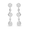 14K white gold drop earrings with clustered round diamond stones
