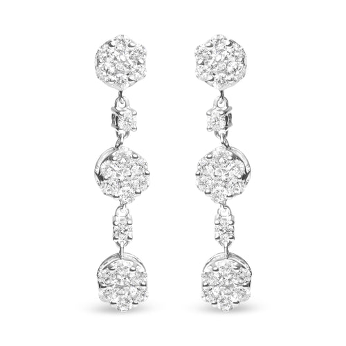 14K White Gold 2.00 Cttw Diamond Composite Cluster Floral Drop Earrings (I-J Color, I1-I2 Clarity)
