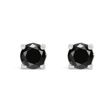 .925 Sterling Silver Black Diamond Solitaire Stud Earrings-2 thumbnail 3
