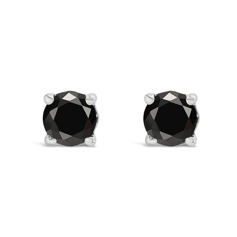 .925 Sterling Silver Black Diamond Solitaire Stud Earrings-2