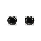 .925 Sterling Silver Black Diamond Solitaire Stud Earrings-3 thumbnail 4