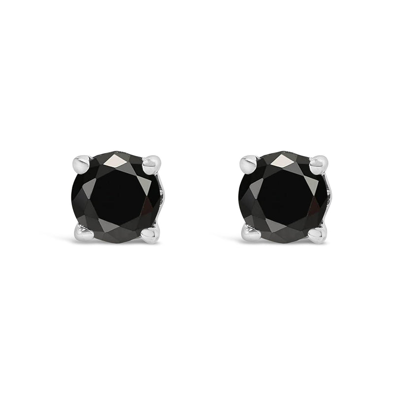 .925 Sterling Silver Black Diamond Solitaire Stud Earrings-3
