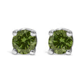 925 sterling silver stud earrings with 2 round green diamond stones
