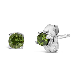 .925 Sterling Silver 1/4 Cttw Round Brilliant-Cut Green Diamond Classic 4-Prong Stud Earrings (Fancy Color-Enhanced, I2-I3 Clarity)-1