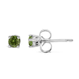 .925 Sterling Silver 1/4 Cttw Round Brilliant-Cut Green Diamond Classic 4-Prong Stud Earrings (Fancy Color-Enhanced, I2-I3 Clarity)-3 thumbnail 4