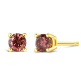 14K Gold 4-Prong Set Round Brilliant-Cut Pink Diamond Solitaire Stud Earrings (Treated Pink Color, VS2-SI1 Clarity)-4 thumbnail 5