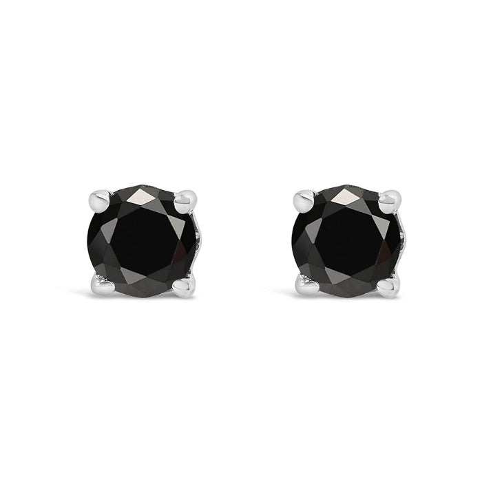 .925 Sterling Silver Black Diamond Solitaire Stud Earrings