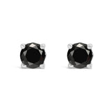 .925 Sterling Silver Black Diamond Solitaire Stud Earrings-2 thumbnail 3