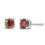 14K Gold 4-Prong Set Round Brilliant-Cut Pink Diamond Solitaire Stud Earrings (Treated Pink Color, VS2-SI1 Clarity)-1 thumbnail 2