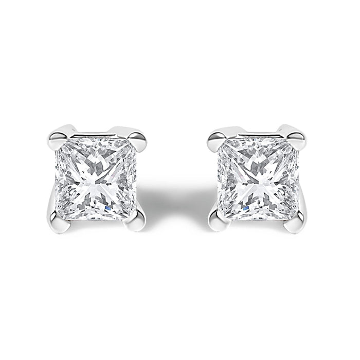 14K White Gold Princess Cut Lab-Grown Diamond Solitaire Stud Earrings (F-G Color, VS2-SI1 Clarity)