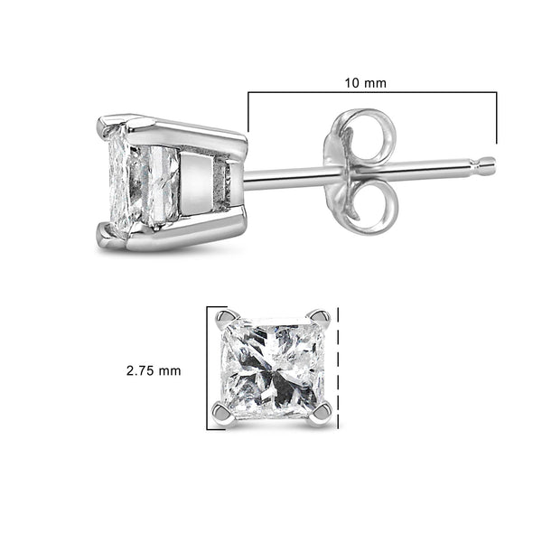 .925 Sterling Silver 1/4 Cttw Princess-Cut Diamond Solitaire Stud Earrings (H-I Color, I1-I2 Clarity)