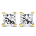 14K yellow gold stud earrings with 2 princess-cut diamond stones
