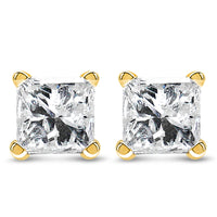 AGS Certified 14k Yellow Gold 1/4 cttw 4-Prong Set Princess-Cut Solitaire Diamond Push Back Stud Earrings (F-G Color, SI2-I1 Clarity)
