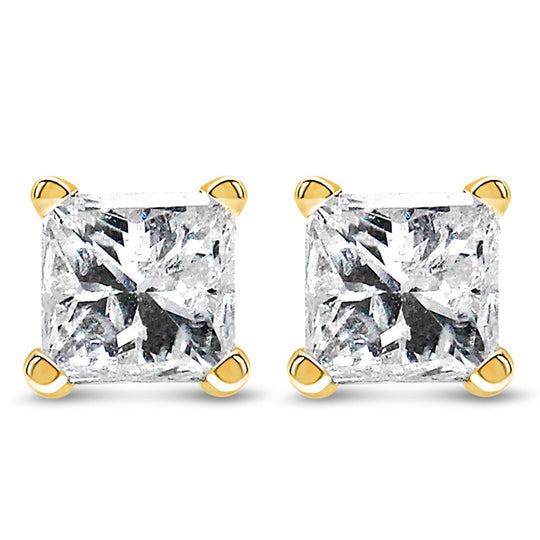 AGS Certified 14k Yellow Gold 1/4 cttw 4-Prong Set Princess-Cut Solitaire Diamond Push Back Stud Earrings (F-G Color, SI2-I1 Clarity)-0