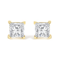 IGI Certified 1/4 Cttw Princess-Cut Square Diamond 4-Prong Solitaire Stud Earrings in 14K Yellow Gold (N-O Color, I1-I2 Clarity)