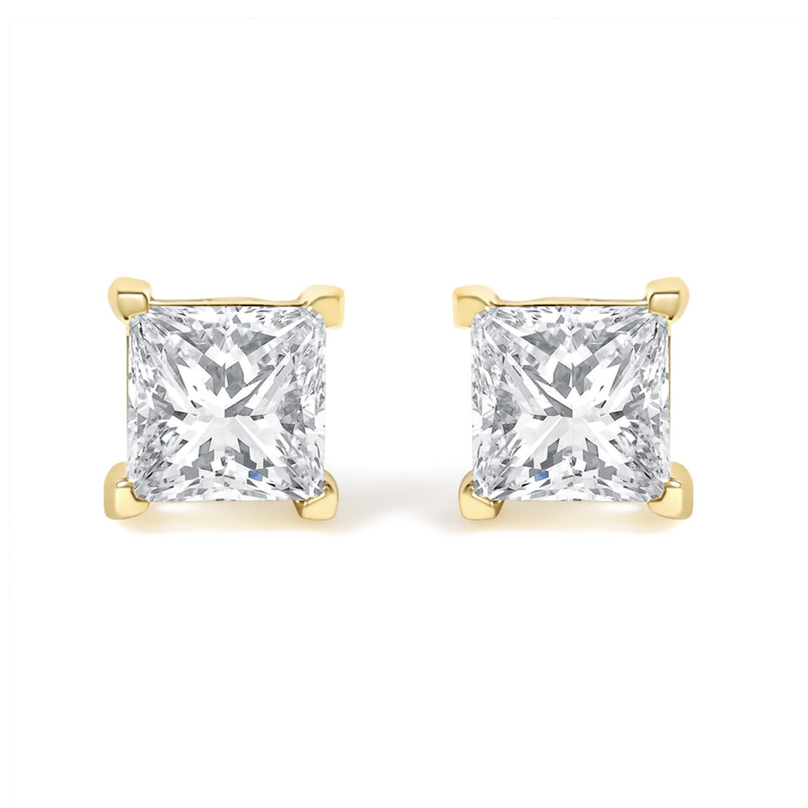 IGI Certified 1/4 Cttw Princess-Cut Square Diamond 4-Prong Solitaire Stud Earrings in 14K Yellow Gold (N-O Color, I1-I2 Clarity)