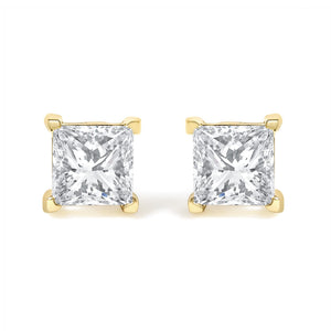 IGI Certified 1/4 Cttw Princess-Cut Square Diamond 4-Prong Solitaire Stud Earrings in 14K Yellow Gold (N-O Color, I1-I2 Clarity)-1