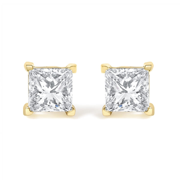 IGI Certified 1/4 Cttw Princess-Cut Square Diamond 4-Prong Solitaire Stud Earrings in 14K Yellow Gold (N-O Color, I1-I2 Clarity)