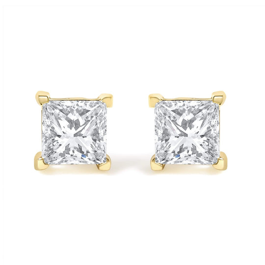 IGI Certified 14k Yellow Gold 4-Prong Set Princess-Cut Solitaire Diamond Push Back Stud Earrings (L-M Color, I1-I2 Clarity)-0