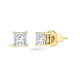 IGI Certified 14k Yellow Gold 4-Prong Set Princess-Cut Solitaire Diamond Push Back Stud Earrings (L-M Color, I1-I2 Clarity)-2 thumbnail 3