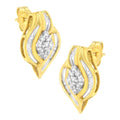 10K yellow gold cluster stud earrings with round diamond stones in swirl setting