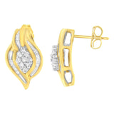 10K Yellow Gold 1/3 cttw Round-Cut Diamond Cluster and Swirl Stud Earrings (J-K Clarity, I2-I3 Color)-1 thumbnail 2