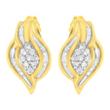10K Yellow Gold 1/3 cttw Round-Cut Diamond Cluster and Swirl Stud Earrings (J-K Clarity, I2-I3 Color)-3 thumbnail 4