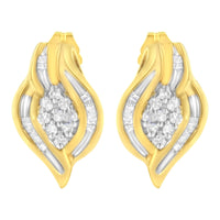 10K Yellow Gold 1/3 cttw Round-Cut Diamond Cluster and Swirl Stud Earrings (J-K Clarity, I2-I3 Color)