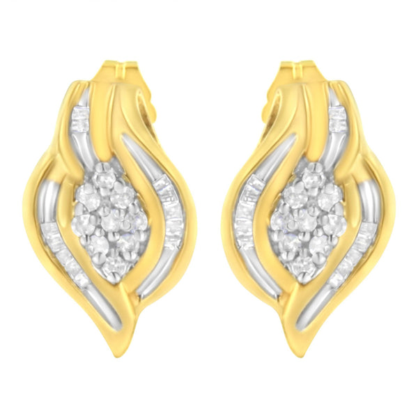 10K Yellow Gold 1/3 cttw Round-Cut Diamond Cluster and Swirl Stud Earrings (J-K Clarity, I2-I3 Color)