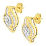 10K Yellow Gold 1/3 cttw Round-Cut Diamond Cluster and Swirl Stud Earrings (J-K Clarity, I2-I3 Color)-4 thumbnail 5