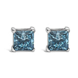 14K White Gold 1.0 Cttw Princess Cut Lab Grown Blue Diamond Solitaire Stud Earrings-0 thumbnail 1