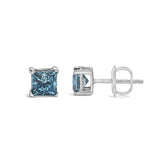 14K White Gold 1.0 Cttw Princess Cut Lab Grown Blue Diamond Solitaire Stud Earrings-3 thumbnail 4