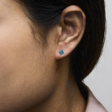 14K White Gold 1.0 Cttw Princess Cut Lab Grown Blue Diamond Solitaire Stud Earrings-2 thumbnail 3