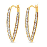 10K yellow gold hoop earrings with round diamond stones thumbnail 1